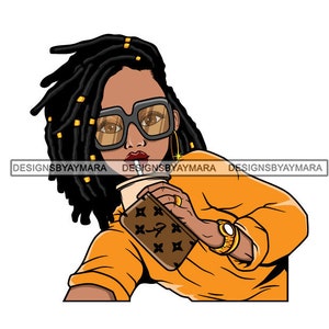 Afro Dope Woman Drinking Coffee Big Glasses Purses Fashion Hipster Melanin SVG JPG PNG Vector Designs Clipart Cricut Silhouette Cut Cutting