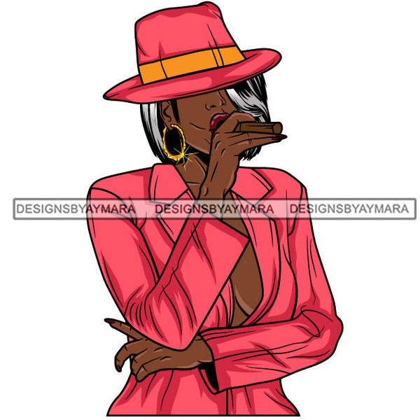 Afro Lola Smoking Cigar Wearing Hat Hipster Black Woman Urban Swag Hip Hop SVG JPG PNG Vector Clipart Cricut Silhouette Circuit Cut Cutting