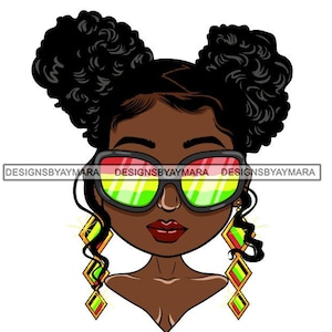 Afro Diva Woman Wearing Rasta Glasses Puff Hair Melanin Black Girl Magic SVG JPG PNG Vector Clipart Cricut Silhouette Circuit Cut Cutting