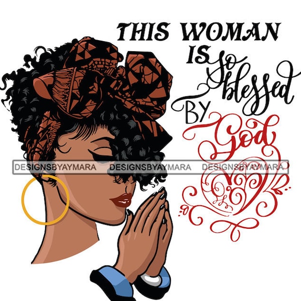 Afro Woman Praying Hands Blessed By God Pray Headband Melanin JPG PNG SVG Layered Vector File Clipart Cricut Silhouette Circuit Cut Cutting