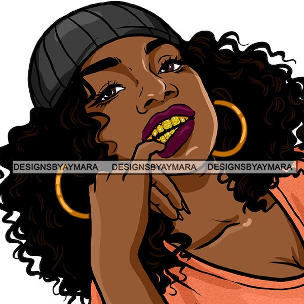 Afro Gangster Woman Showing Gold Teeth Grill Hustler Hipster Black Girl Magic Melanin Popping Savage Queen Bad Ass Women JPG PNG Clipart