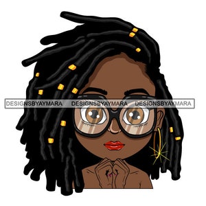 Afro Diva Woman Wearing Big Glasses Dreads Hair Melanin Black Girl Magic SVG JPG PNG Vector Clipart Cricut Silhouette Circuit Cut Cutting