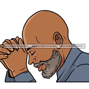 Mature Older African Man Praying God Gray Beard Bearded Bald Head Christian Holy Male Senior Elder SVG PNG JPG Print Cutting Vector Designs