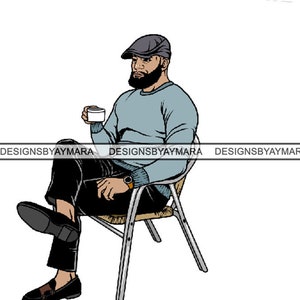 Homem negro barba masculino bonito bigode barbudo homem atraente .SVG .EPS .PNG Jpg vetor clipart não para corte