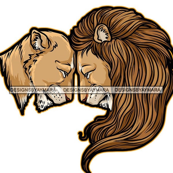 Lion Lionne Roi Reine Amour Coeur Forme Animal Power Faune Prédateur Félin Force Protection SVG PNG JPG Coupe Sublimation Designs