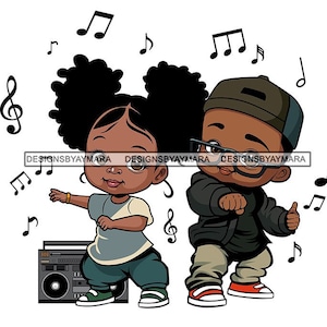 Melanine Baby Meisje Jongen Dansen Hip Hop Rap Retro Muziek Notities DansEr Boombox Radio Old School SVG PNG JPG Snijden Bestanden Vector Ontwerpen