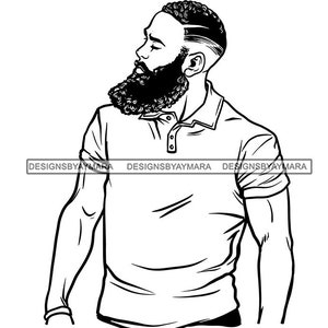 Homem Atraente Preto Barbudo Bonito Hipster Modelo Moda Masculino Cara Estiloso Bigode Close-up Macho Viril SVG PNG JPG Cricut Corte Corte