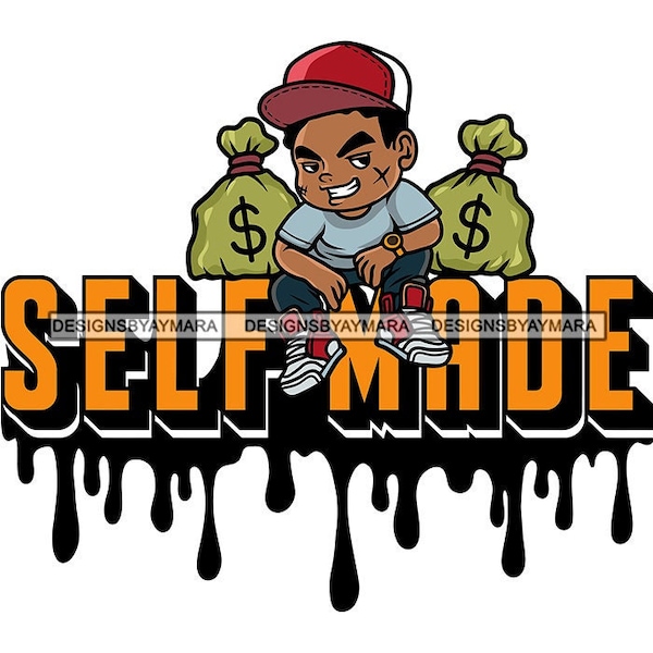 Self-Made Influencer Teenager Dripping Fonts Hustler Boy Scarface Money Bags Baseball Hat Success Grind Vector Designs SVG PNG JPG Cut Files