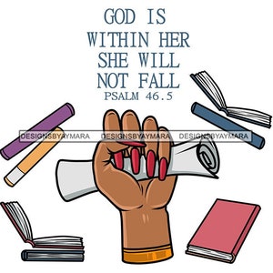 Dios está dentro de su mano femenina Diploma Graduación Graduado Ceremonia de posgrado Certificado de grado Estudiante SVG PNG JPG Diseños de vectores de corte de impresión