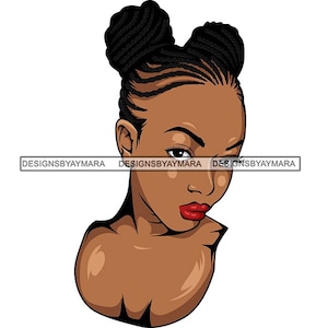 Melanin Woman Head Fulani Cornrows Braids Hairstyle Ponytail Cornrows Box Braid Cornbraid Knotless SVG JPG PNG Vector Clipart Cricut Cutting