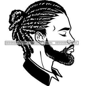 Handsome African American Man Portrait Beard Bearded Locs Dreads Dreadlocks Hairstyle Closed Eyes SVG PNG JPG Print Cutting Vector Designs