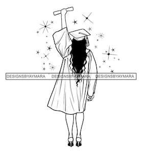 Abschluss-Junge Frau, die Gott lobt Diplom-Abschluss-Kappe Quaste Feier Absolvent Achievement Zeremonie JPG PNG Print Cricut Schneidedateien