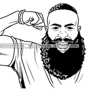 Homem Atraente Preto Barbudo Bonito Hipster Modelo Moda Masculino Cara Estiloso Bigode Close-up Macho Viril SVG PNG JPG Cricut Corte Corte