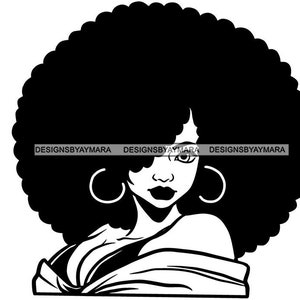 Afro Lady Schwarz Schöne Frau Bambus Ohrringe Afro Haar Melanin Popping Gesicht Charming SVG PNG JPG Vektor Clipart Cricut Cut Dateien