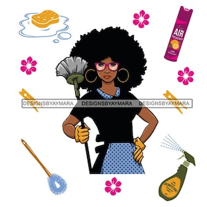 Afro Woman Cleaning Service Maid Housekeeper Logo Melanin Nubian SVG JPG PNG Layered Vector Clipart Cricut Silhouette Circuit Cut Cutting