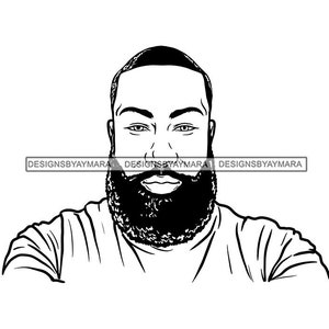 Homem Atraente Preto Barbudo Bonito Hipster Modelo Moda Masculino Cara Estiloso Bigode Close-up Macho Viril SVG PNG JPG Cricut Corte Corte