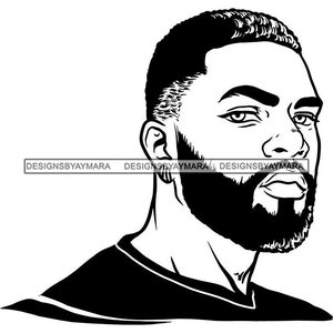 Homem Atraente Preto Barbudo Bonito Hipster Modelo Moda Masculino Cara Estiloso Bigode Close-up Macho Viril SVG PNG JPG Cricut Corte Corte