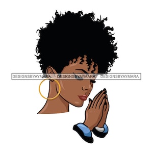 Afro Mujer Orando Dios Melanina Ébano Negro Mujer Nubia Reina Bendita Vida SVG JPG PNG Vector Clipart Cricut Circuito Corte Corte
