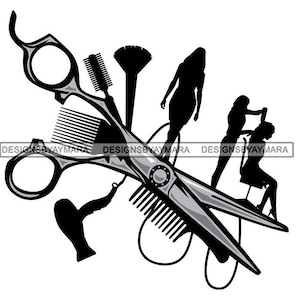 Beauty Salon Logo Hair Style Scissors Comb Hairdresser Female Fashion Make-up Artist SVG JPG PNG Clipart Silhouette Circuit Cut Cutting