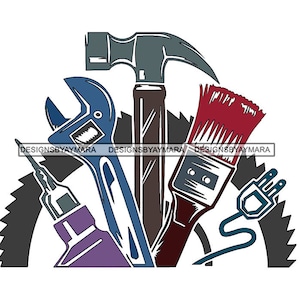 Wrench Hammer Screwdriver Repair Fix Handyman Hardware Work Tool Equipment Service Spanner SVG .JPG.PNG Vector Clipart Circuit Cut Cutting