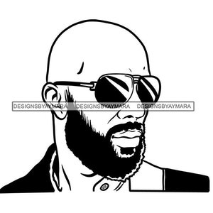 Homem Atraente Preto Barbudo Bonito Hipster Modelo Moda Masculino Cara Estiloso Bigode Close-up Macho Viril SVG PNG JPG Cricut Corte Corte