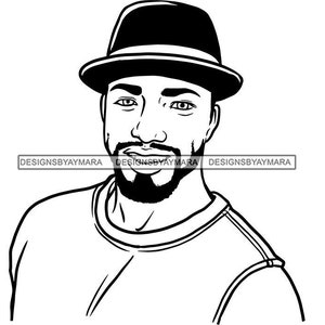 Homem Atraente Preto Barbudo Bonito Hipster Modelo Moda Masculino Cara Estiloso Bigode Close-up Macho Viril SVG PNG JPG Cricut Corte Corte