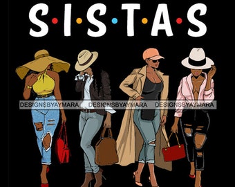 Siostry Siostry Afro Kobiety Razem Czarna Kobieta Morena Afroamerykanka Nubijska SVG JPG PNG Wektor Projekty Clipart Cricut Sylwetka Cięcie