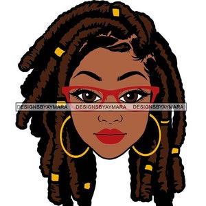 Afro Mujer Rastas Cerraduras Peinado Gafas Melanin Nubian Bambú Pendientes JPG PNG SVG Capas Vector Clipart Cricut Silueta Corte
