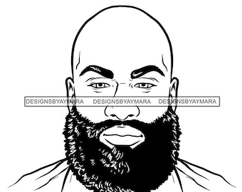 Black Attractive Man Bearded Handsome Hipster Model Fashion Male Guy Stylish Mustache Close-up Macho Manly SVG PNG JPG Cricut Cut Cutting