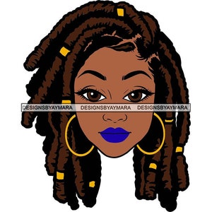 Afro Woman Dreadlocks Hairstyle Blue Lips Melanin Nubian JPG PNG SVG Layered Vector File Clipart Cricut Silhouette Circuit Cut Cutting