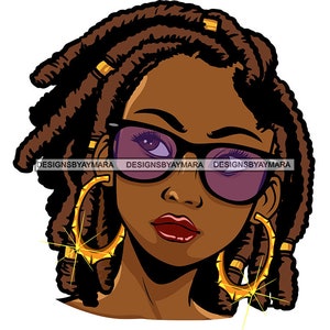 Afro Woman SVG Black Queen Wearing Glasses Dreads Braids Hairstyle Nubian Black Girl Magic JPG PNG Vector Clipart Cricut Silhouette Cutting