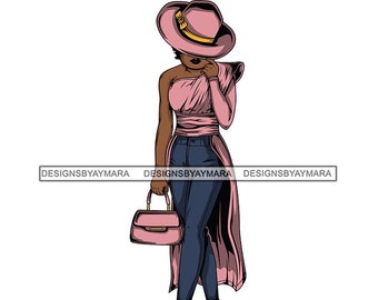 Fashion Afro Woman Wearing Hat SVG Model Melanin Diva Classy Lady Glamour Goddess Nubian JPG PNG Vector Clipart Cricut Circuit Cut Cutting