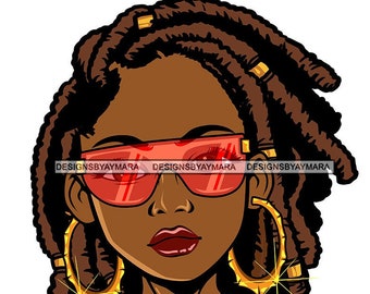 Afro Woman SVG Black Queen Wearing Glasses Dreads Hairstyle Hoop Earrings Black Girl Magic JPG PNG Vector Clipart Cricut Silhouette Cutting