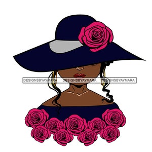 Afro Woman SVG Wearing Hat Classy Lady Flowers Melanin Nubian Black Girl Magic JPG PNG Vector Clipart Cricut Silhouette Circuit Cut Cutting
