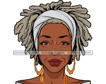 Attractive Afro Woman Older Lady Senior Gray Hair Mature Elderly Retired Age Aged SVG PNG JPG Vector Clipart Cricut Cutting Cut Files