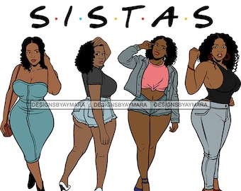 Siostry Siostry Afro Kobiety Razem Czarna Kobieta Morena Afroamerykanka Nubijska SVG JPG PNG Wektor Projekty Clipart Cricut Sylwetka Cięcie