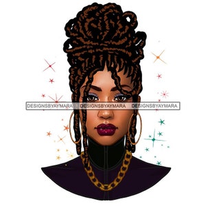Melanin Schöne Frau Gesicht Creolen Ohrringe Schwester Locs Dreadlocks Messy Dutt Zöpfe Frisur Schönheit PNG JPG Cut Schneiden Sublimation Designs