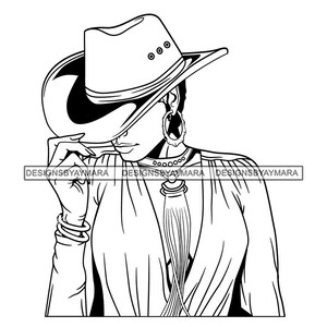 Melanin Woman Urban Girl Cowboy Hat Swag Hip Hop Fashion Woman Bamboo Earrings SVG JPG PNG Vector Clipart Cricut Silhouette Cut Cutting