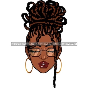 Afro Woman Dreadlocks Hairstyle Bamboo Earrings Ebony Melanin Nubian Black Girl Magic PNG JPG Clipart Designs Cricut Silhouette Cut Cutting