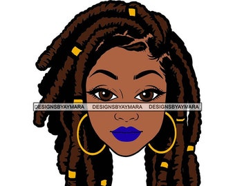 Afro Woman Dreadlocks Hairstyle Blue Lips Melanin Nubian JPG PNG SVG Layered Vector File Clipart Cricut Silhouette Circuit Cut Cutting