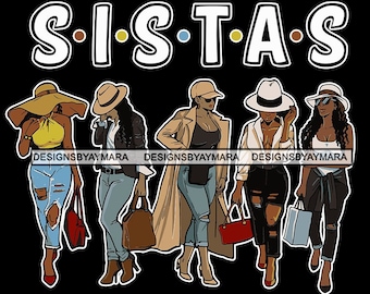 Siostry Siostry Afro Kobiety Razem Czarna Kobieta Morena Afroamerykanka Nubijska SVG JPG PNG Wektor Projekty Clipart Cricut Sylwetka Cięcie