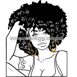 Afro Black Woman Big Hoop Earring Hipster Fashion Girl Nubian Ebony Melanin SVG JPG PNG Vector Clipart Cricut Silhouette Circuit Cut Cutting