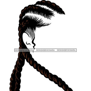 Kobieta SVG Warkocze Fryzura Salon Fryzjerski Logo Nubian Melanina Królowa Czarna Dziewczyna Magia JPG PNG Wektor Clipart Cricut Sylwetka Cięcie Cięcie