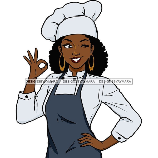 Afro Woman Chef Culinary Occupation Cooking Job Business Kitchen Gourment SVG JPG PNG Vector Clipart Cricut Silhouette Circuit Cut Cutting