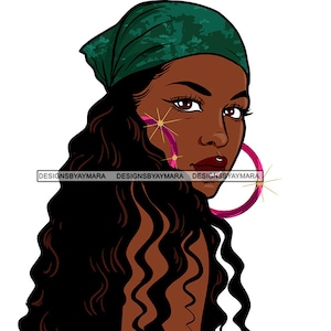 Afro Lady Black Beautiful Woman Bamboe Oorbellen Prachtige Melanin Popping Gezicht Charmante SVG PNG JPG Vector Clipart Cricut Cutting Cut Files