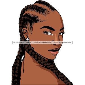 Melanin Woman Long Braids Cornrow Hairstyle Hair Salon Logo Nubian Black Girl Magic SVG JPG PNG Vector Clipart Cricut Silhouette Cut Cutting