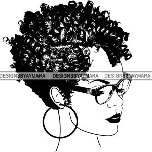 Woman Wearing Glasses Lady Nubian Queen Curly Short Hairstyle African American Lady SVG JPG PNG Vector Clipart Cricut Silhouette Cut Cutting
