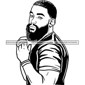 Homem Atraente Preto Barbudo Bonito Hipster Modelo Moda Masculino Cara Estiloso Bigode Close-up Macho Viril SVG PNG JPG Cricut Corte Corte