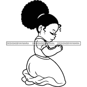 Baby Meisje Bidden God Lord Gebeden Bid Black Kid Knielend Kind Afro-Amerikaanse SVG JPG JPG Jpg Vector Clipart Cricut Silhouet Snijden