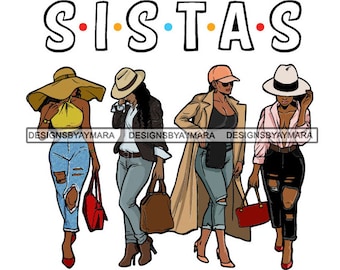 Sistas Sisters Afro Women Together Black Woman Morena African American Nubian SVG JPG PNG Vector Designs Clipart Cricut Silhouette Cutting